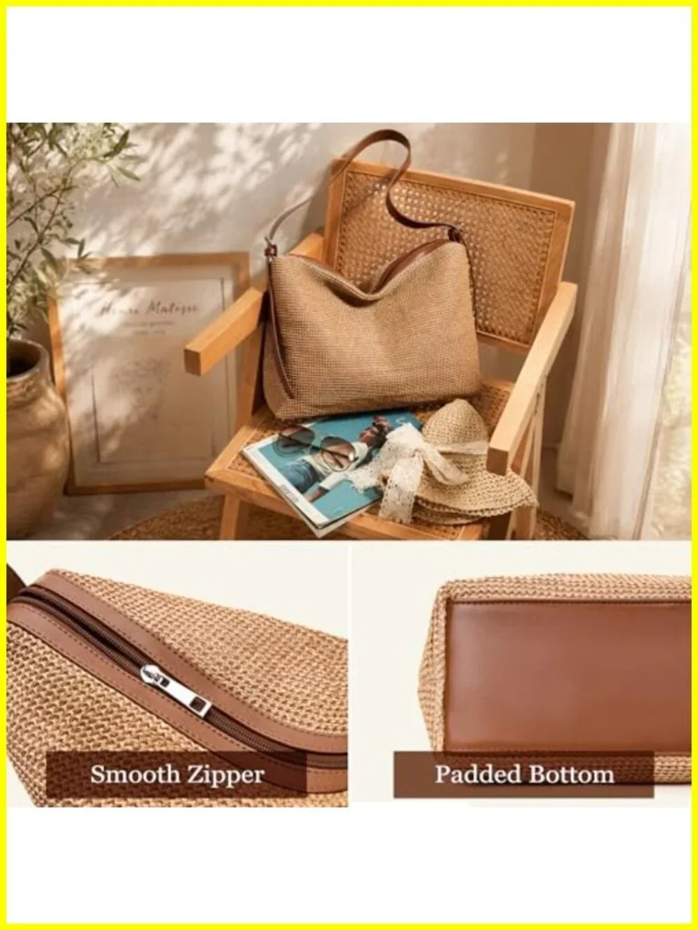 Woven Straw Hobo Bag Crochet Shoulder Tote for Women Summer Travel